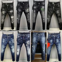 Men's Dsquare Jeans DSQ2 Black Hip Hop Rock Moto COOLGUY JEANS Design Ripped Distressed Denim Biker DSQ for Men 881 Designer D2 Embroidery Purple Jeans