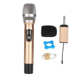 Microphones Wireless Microphone 1 Tow 1 Metal U Band FM Handheld Microphone for Home KTV Singing Stage Gold