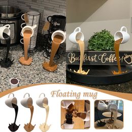 Floating Spilling Coffee Cup Sculpture Kitchen Novelty Items Decoration Spilling Magic Pouring Splash Creative Mug Home263x