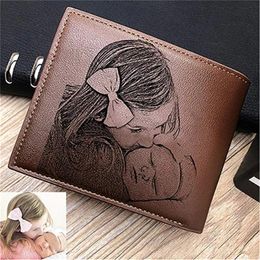 Personalised Wallets Men High Quality PU Leather for Him Engraved Short Purse Custom Po Wallet Luxury Gift 240301