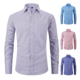 Men's Casual Shirts USA Szie Long-sleeve For Men Slim Fit Formal Shirt Houndstooth Plaid Tops Plain Office Clothes Items