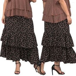 Skirts Commuter Chiffon Temperament Sweet Print Lotus Leaf Slim Skirt For Women