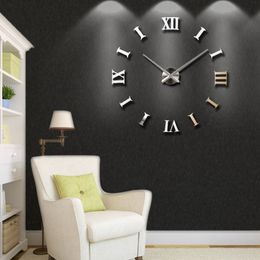New Home decoration big 27 47inch mirror wall clock modern design 3D DIY large decorative wall clock watch wall unique gift 2011182520