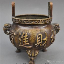 Old Chinese buddhism temple Bronze wealth lion head statue incense burner Censer254o