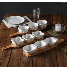 Plates Creative Ceramic Plate X Wooden Tray Afternoon Tea Dessert Set Household Fruit Separation Simple Kitchen Supplies