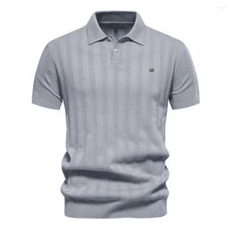 Men's Polos 2024 Summer Ribbed Knit Polo Shirt For Men Breathable And Cool Brand High Quality Mens Textured Shirts