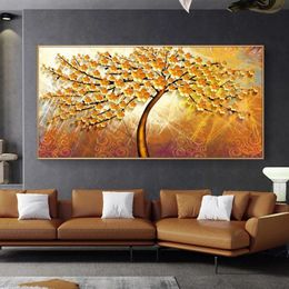 Vintage Home Decor Golden Rich Tree Poster Oil Painting Printed On Canvas Wall Art Pictures For Living Room Decoration Entrance243g