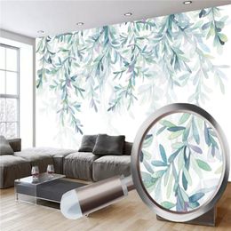 3d Mural Wallpaper small fresh hand painted Watercolour green leaves Nordic minimalist Living Room Bedroom Kitchen Home Decor Wallp216t