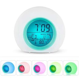 Other Clocks Accessories Colour Changing LED Light Digital Alarm Clocks Touch Control Kids Children Wake Up Alarm Clock Thermometer Nature Music GiftsL2403