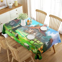 Table Cloth Cartoon Fairy Tale Hedge House Tablecloth Rectangular Cover For Coffee Dining Room Kitchen Living Picnic Decor