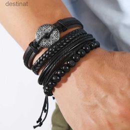 Beaded Vintage 4Pcs /set Bracelet for Man Hand-woven Bracelet Set Retro Beads Leather Bracelet Trend Bracelet Jewellery Hand Band for MenL24213