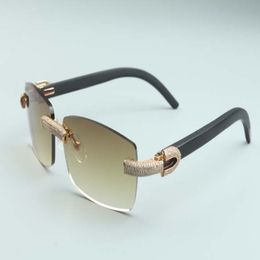 2020 neue Herren- und Damen-Sonnenbrille mit voller Diamant-Persönlichkeitsbrille T3524012-24, luxuriöse randlose Sonnenbrille, natürliches Schwarz, woo3314