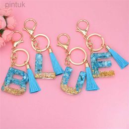 Keychains Lanyards 1PC Blue Stone Filled 26 Letters Keychain A-Z Initial Key Chain Tassel Charm Men Women Keyring Couple Gift Jewellery Accessories ldd240312