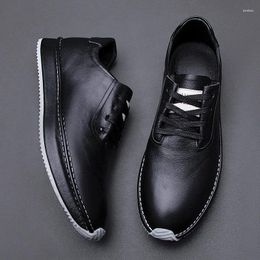 Casual Shoes European Station Men's 2024 Leather Breathable Fashion Lace-up Sneakers Board Running