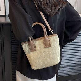 Grass Woven Small Bag Women's Versatile in Summer Crossbody High-end Feeling Portable Bucket Bag