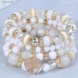 Beaded DIEZI Bohemian White Crystal Beads Strand Bracelets For Women Girls Ethnic Tree Of Life Charm Wrap Bracelet Pulseira FemininaL24213