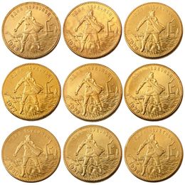 1923-1982 9pcs Different dates Soviet Russian 1 Chervonetz 10 Roubles CCCP USSR Lettered Edge Gold Plated Russia Coins COPY273g