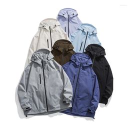 Men's Jackets Men Solid Colour Hooded Jacket Outdoor Hiking Fashion Outerwear Couple Wind-Proof Streetwear High Quality Casual Clothing