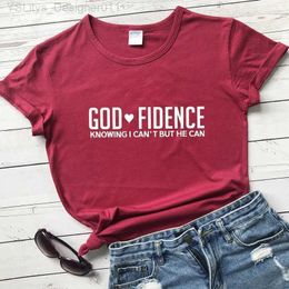 Women's T-Shirt God Fidence Knowing I Cant But He Can T-shirt Scripture Bible Verses Tops Tees Women Religious Christian Tshirt Clothing L24312 L24312