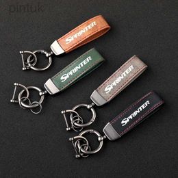 Keychains Lanyards High-Grade Leather Car KeyChain 360 Degree Rotating Horseshoe Key Rings For Mercedes benz SPRINTER Car KeyChain Car Accessories ldd240312