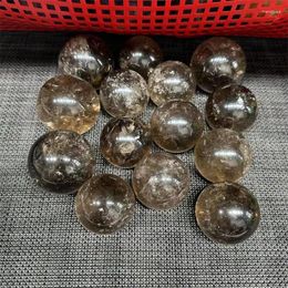 Decorative Figurines Smoky Crystal Sphere Natural Stone Quartz Polished Gemstone Healing Craft Reiki Home Decoration