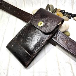 Mobile Phone Waist Bag Genuine Leather Sheath Universal Belt Pouch Pack Mens 2102DK 240308