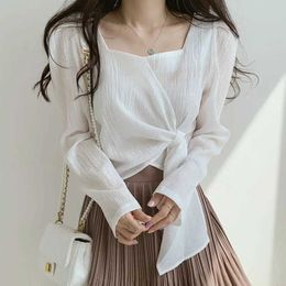 Women's Blouses Shirts Tops for Women Elegant Social Clothes Korean Style Womens Shirt Blouse Spring Long Sle White Chic Streetwear S Pretty CuteL24312