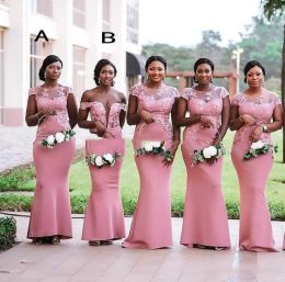 2024 Elegant Mermaid Short Sleeves Bridesmaid Dresses Lace Floor Length South African Wedding Guest Maid Of Honour Dresses