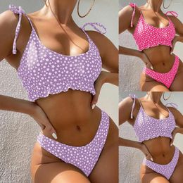 Women's Swimwear Women Bikini Set Lace Up Backless Two Piece Beach Wear Sexy Flower Prints Swimwears Tankinis