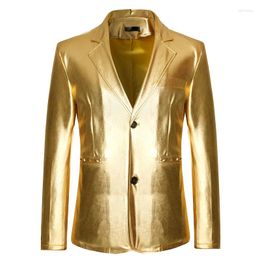 Men's Suits Shiny Gold Metallic Blazer Men 2024 Fashion Brand Slim Fit Mens Jacket Party Nightclub Prom Stage Singer Costume Homme