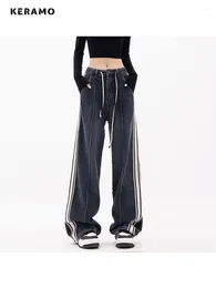 Women's Jeans American Street Style Grunge Wide Leg Elastic Waist Straight Denim Pants Women Y2K High Baggy Trouser Sweatpants