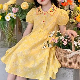 Girl Dresses Girl's Dress Yellow Embroidered Spring/summer Short Sleeved Party Seaside Vacation 2 3456789 Years Old