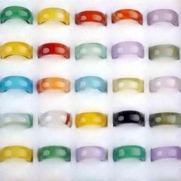 10pcs bag beautiful Woman's multicoloured agate jade ring fashion jewelry mixed Jade Agate Ring Charm Band Jewelry277e