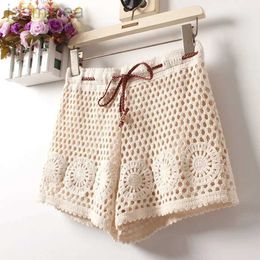 Shorts Women's Summer Beach Cottage Cotton Yarn Crochet Hook Shorts Boho Ethnic Tribal Short ldd240312