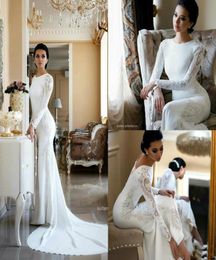 2020 Vintage Mermaid Wedding Dresses Lace Applique Beaded Berta Sweep Train Boho Wedding Dress Bridal Gowns Plus Size Sleeves abit7750205