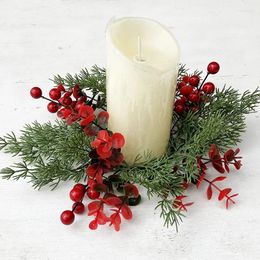 Decorative Flowers Christmas Candle Rings Simulation Candles Holder Candlestick Wreath For Decor Table Centrepiece Parties Navidad 2024