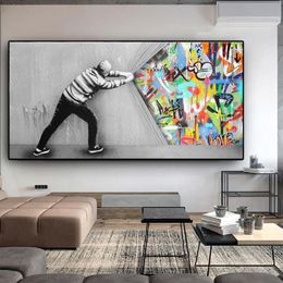 Graffiti Art Wall Pictures for Living Room Banksy Scenes Street Canvas Paintings Wall Art Posters Prints Home Cuadros Decor276q