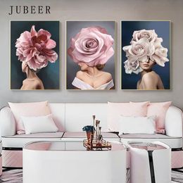 Fashion Girl Pictures Abstract Canvas Painting Flower Wall Art Posters on The Wall Home Decoration Modern Poster Home Decor278N