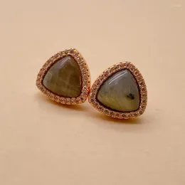 Stud Earrings YYGEM 13mm Natural Labradorite Triangle Cz Pave Women Gemstone Simple Jewelry Gift