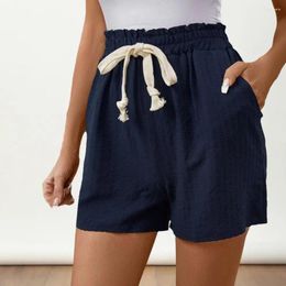 Women's Shorts Women Summer Drawstring Elastic Waist Shirring Loose Pockets Above Knee Length Breathable Casual Beach