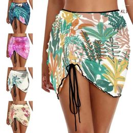 Women's Swimwear Womens Printed Drawstring Ruched Short Bodycon Beach Skirt Sheer Bikini Bottoms Swimsuits Cover Up For