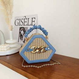 Beach Bags Spliced Grass Woven Handheld Women's Bag Fashion Chain Straddle Summer Texture Box