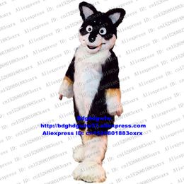Mascot Costumes Mascot Costumes Black White Long Fur Furry Wolf Fox Husky Dog Fursuit ALASKAN Mascot Costume Adult Cartoon Suit Clothing Sports Events Zx669