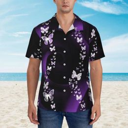 Men's Casual Shirts Purple Butterfly Swirl Hawaiian Shirt Man Beach Magical Animal Print Breathable Custom Trendy Oversized Blouses