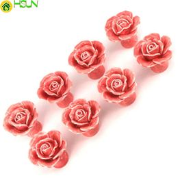 8PCS Pink Ceramic Vintage Floral Rose Door Knobs Handle Handmade Rose Handles Ceramics Kitchen Door Cabinet Drawer Knob Pulls221A