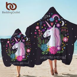 BeddingOutlet Unicorn Hooded Towel Microfiber Bath Towel With Hood for Kids Adult Floral Cartoon Wearable Beach Wrap Blanket T2005243d