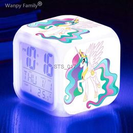 Other Clocks Accessories 2024 New Cute Unicorn 7Color Changing LED Alarm Clocks Kids Room Touch Sensing Wake Up Tiemr For Childrens Birthday GiftsL2403