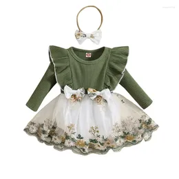 Girl Dresses Baby Girls 2 Piece Outfits Embroidery Long Sleeves Romper Dress And Cute Headband For Toddler Infant Fall