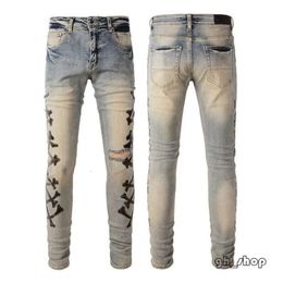 Amirir Jeans Men's Jeans Mens Designer No Rips Skinny Amirri For Men Ripped Pants With Holes Denim Man Shirt Straight Leg Slim Fit Zipper Amari Hip Hop Bikers 2769