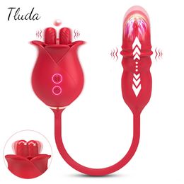 Rose Toy Tongue Licking Vibrator for Women Nipple Clit Clitoris Stimulator Thrusting Vibrating Egg Adults Goods Sex Toys Female 240227